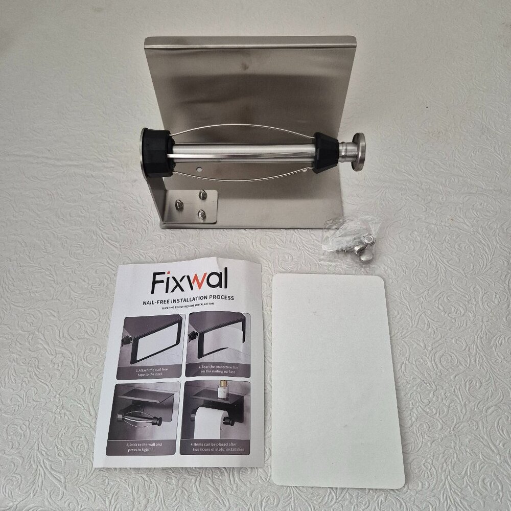 Fixwal Stainless Steel Drill Free Toilet Paper Roll Holder Phone Shelf Silver